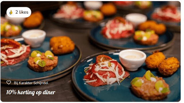 10% korting op diner bij Bij Karakter
